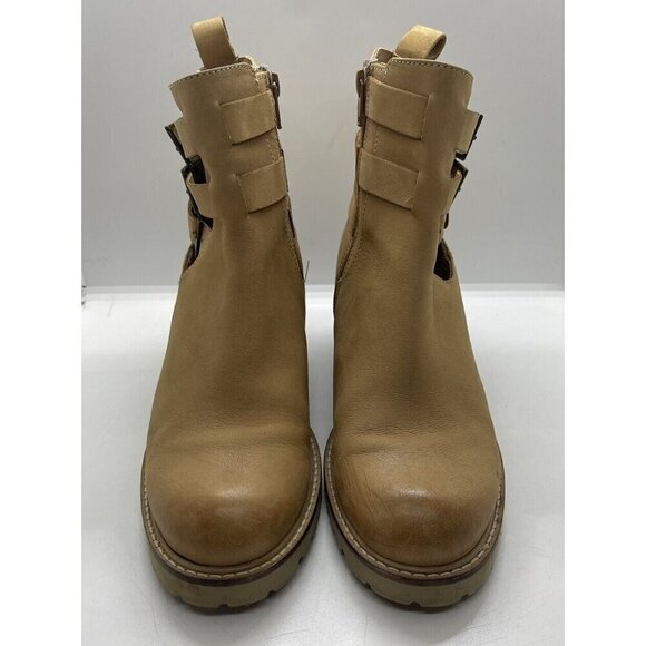 Seychelles Women's Give It a Whirl Ankle Boot Leather 7.5 Tan Nubuck Block Heel - Picture 2 of 11